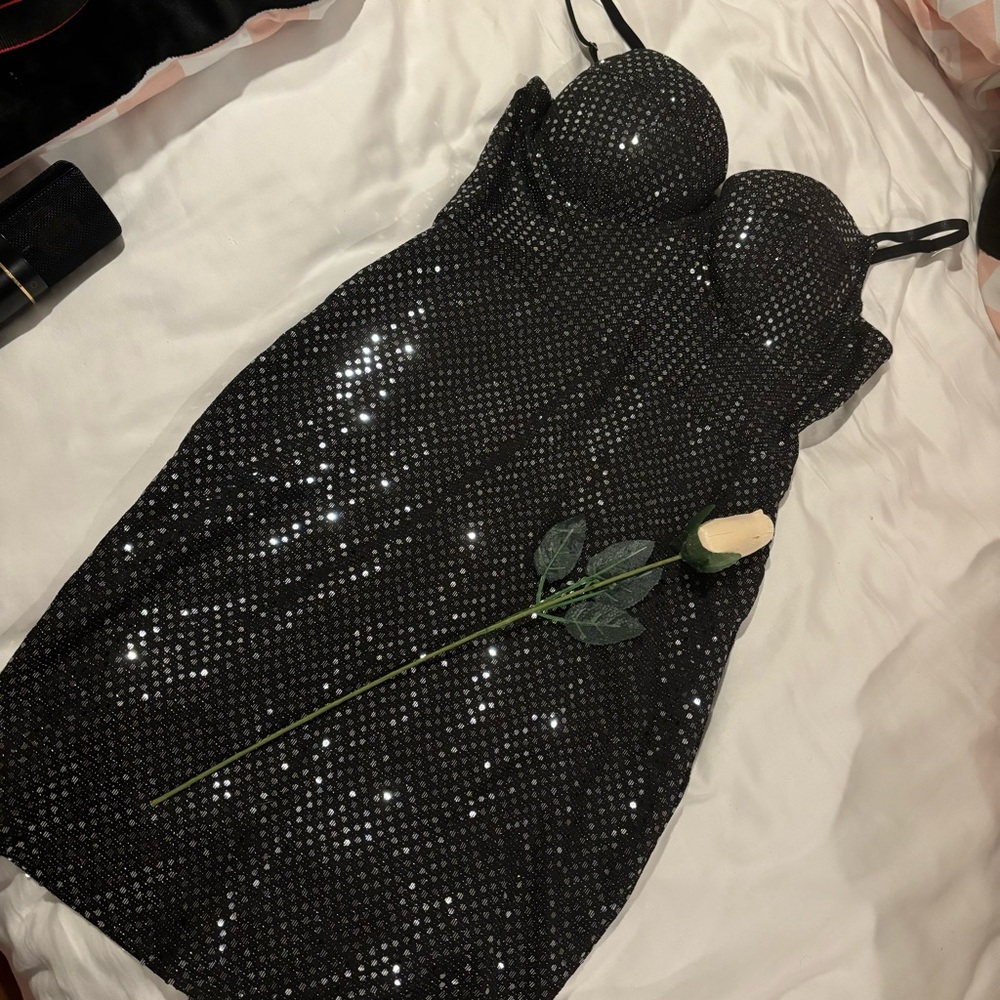 Haute Monde Strapless Black Sequin Dress